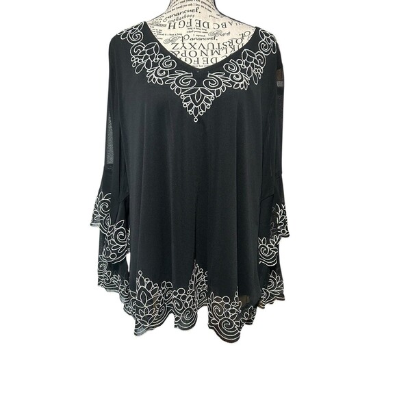 Alfani Plus 2X Black/ Wht Tiered Bell Sleeve Blouse Whimsigoth Dark Fairy Office - Picture 1 of 8